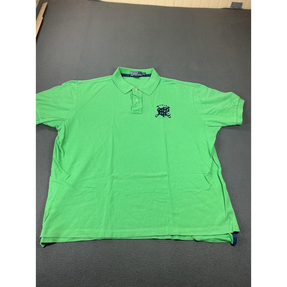 Polo By Ralph Lauren Polo Shirt Mens 2XL Green Embroidered Crest Cotton Preppy
